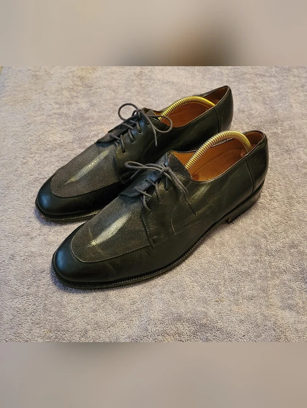 Men's Python and Stingray Black Leather Bespoke Lace-Up Dress Shoes 10